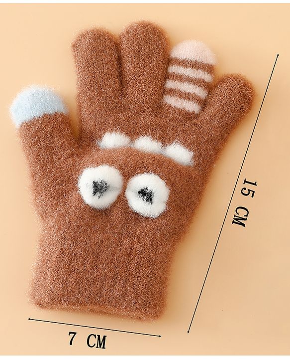 Babyhug Gloves with Applique - Brown