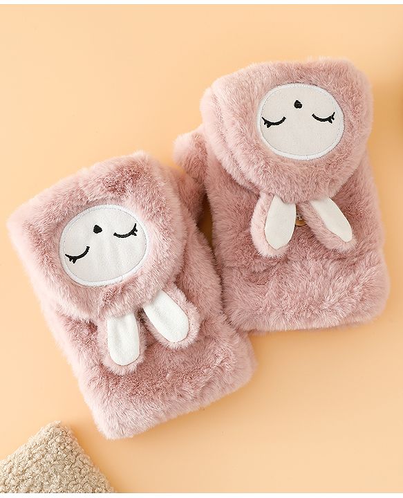 Babyhug Gloves with Rabbit Applique - Pink