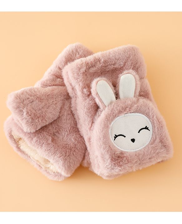 Babyhug Gloves with Rabbit Applique - Pink