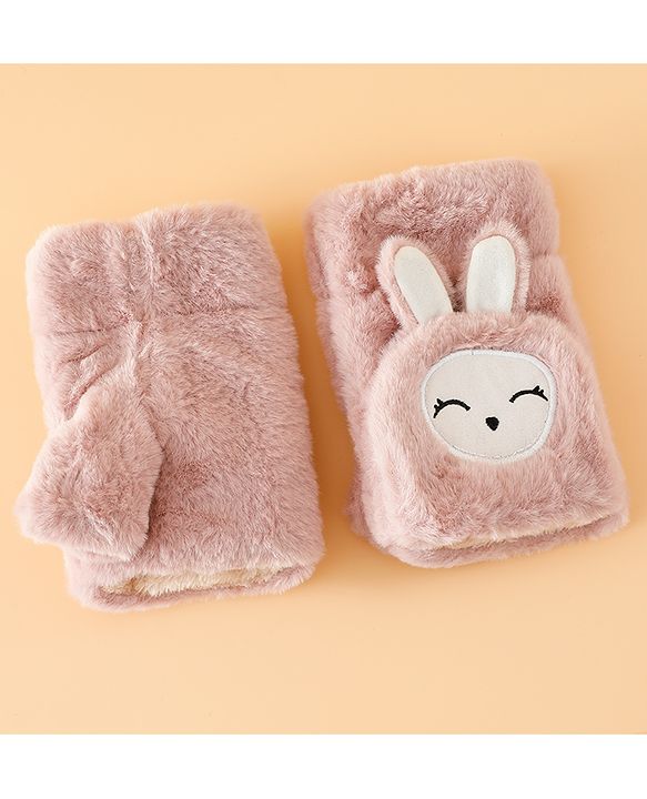 Babyhug Gloves with Rabbit Applique - Pink