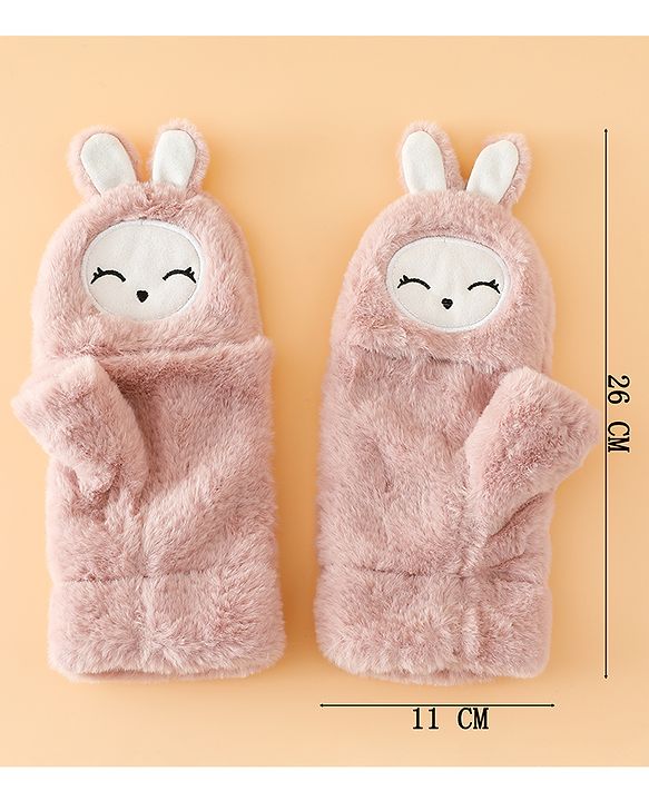 Babyhug Gloves with Rabbit Applique - Pink