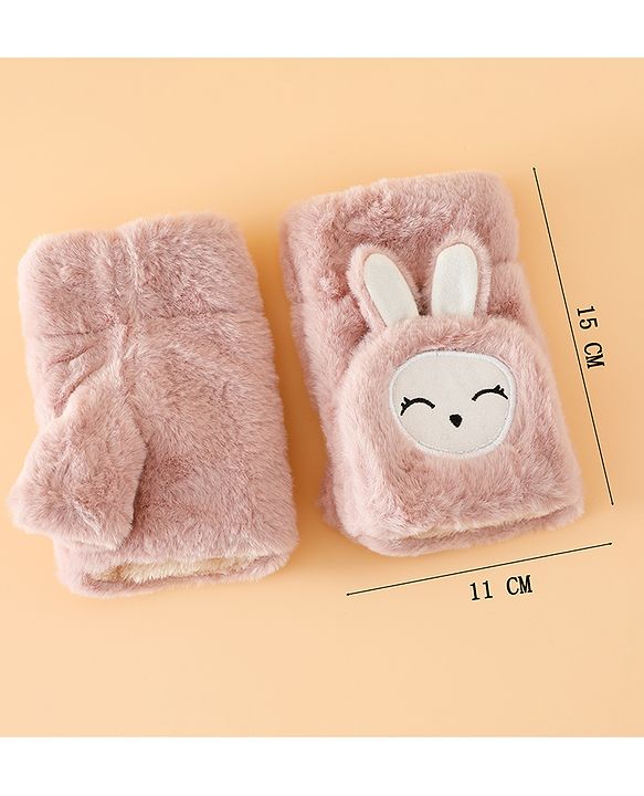 Babyhug Gloves with Rabbit Applique - Pink