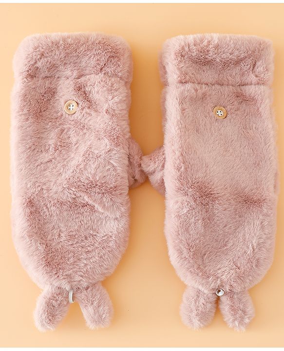 Babyhug Gloves with Rabbit Applique - Pink