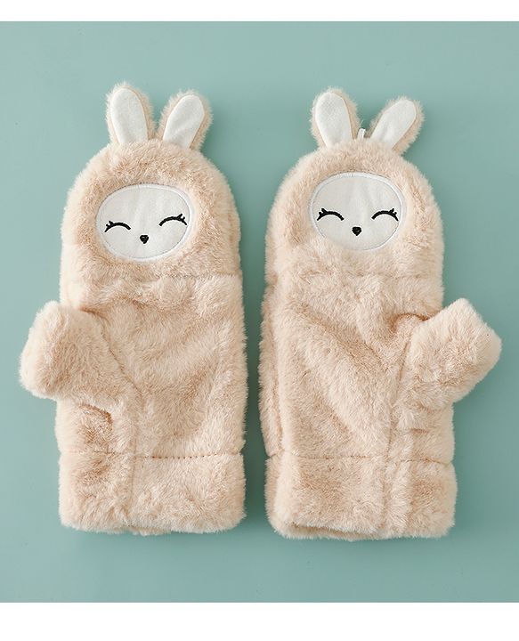 Babyhug Gloves with Rabbit Applique - Pink