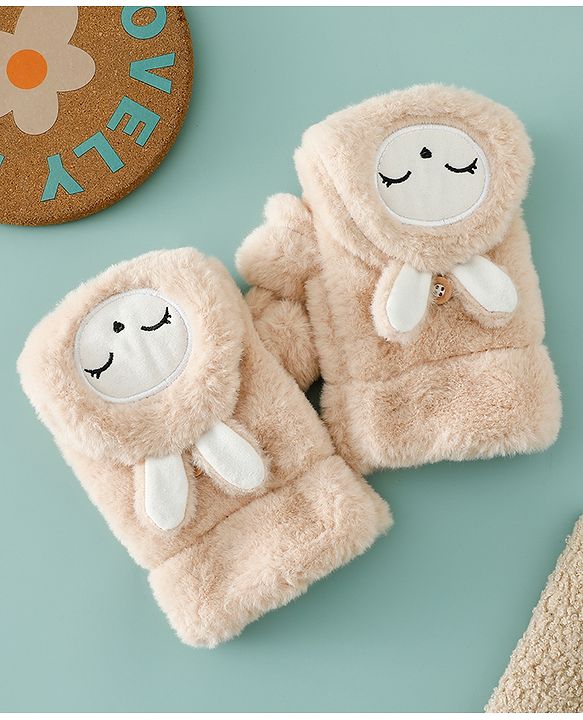 Babyhug Gloves with Rabbit Applique - Pink