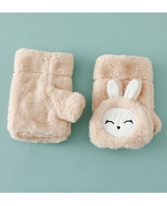 Babyhug Gloves with Rabbit Applique - Pink