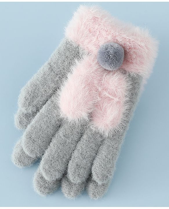 Babyhug Gloves with Pom Pom - Grey