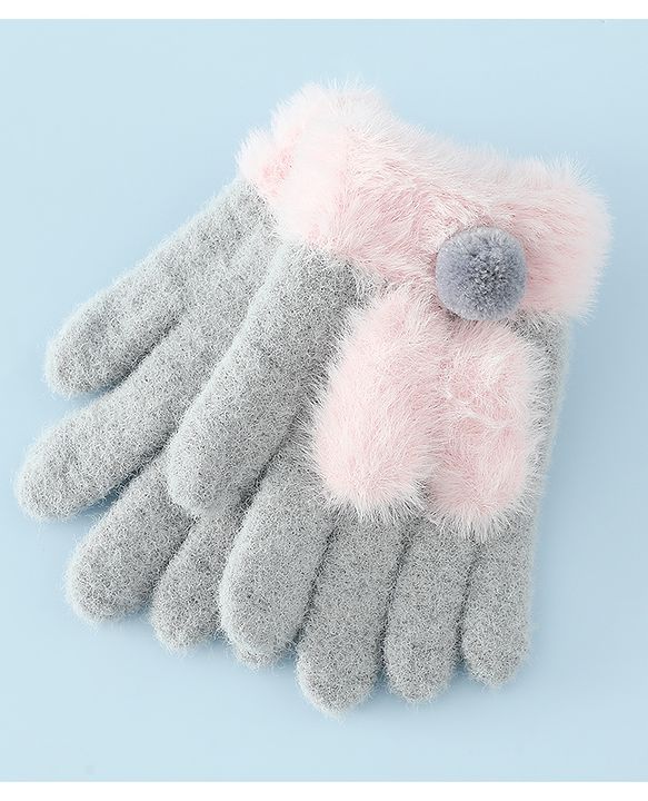 Babyhug Gloves with Pom Pom - Grey