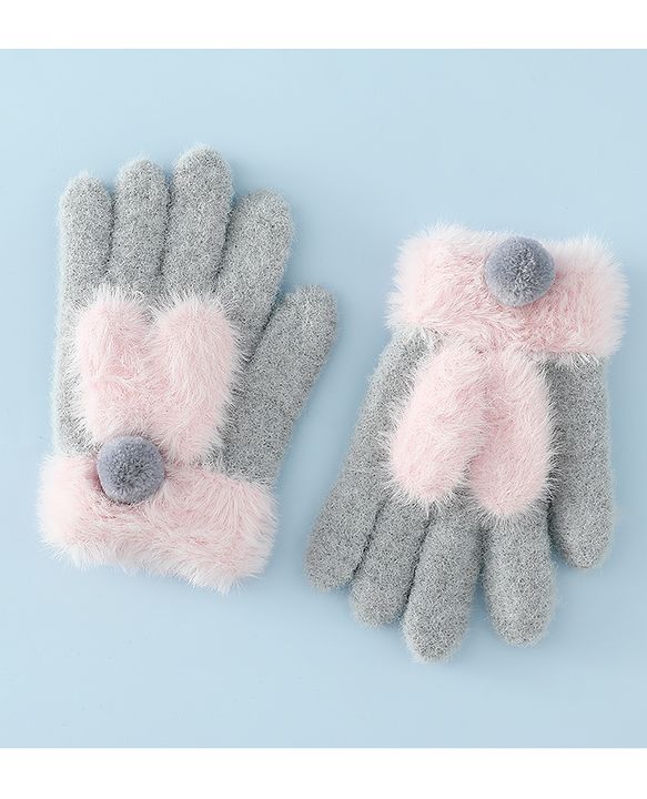 Babyhug Gloves with Pom Pom - Grey