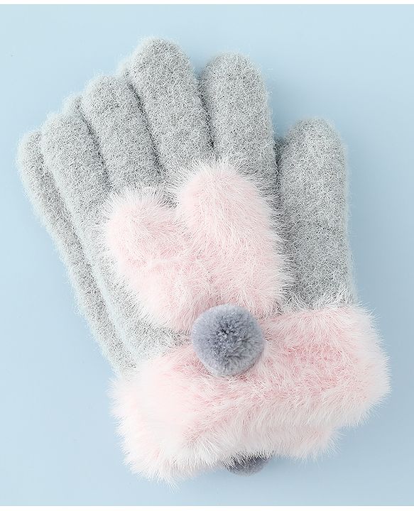 Babyhug Gloves with Pom Pom - Grey