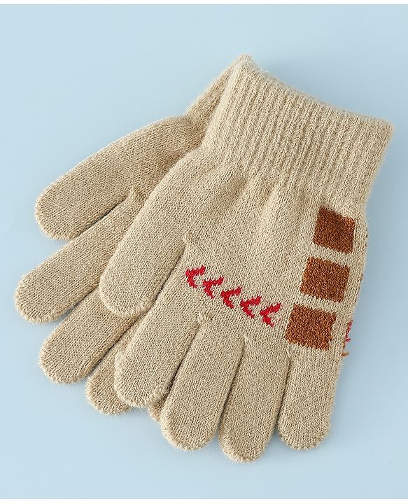 Babyhug Gloves with Box Design - Khaki