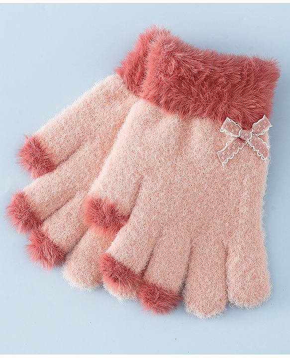 Babyhug Gloves With Bow Applique - PInk