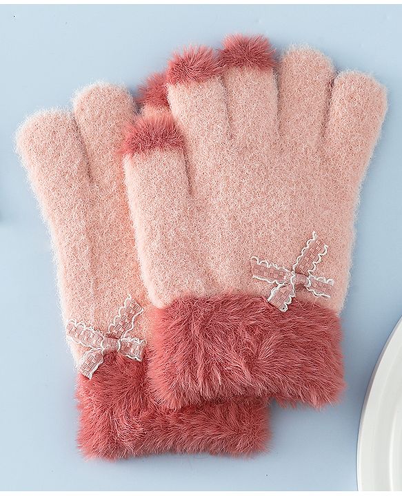 Babyhug Gloves With Bow Applique - PInk