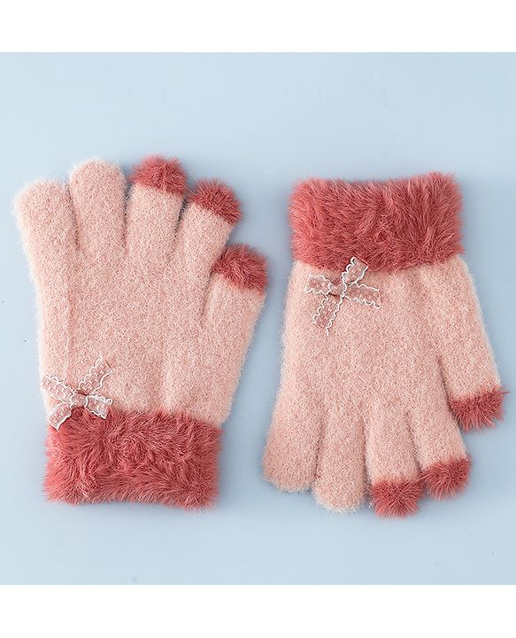 Babyhug Gloves With Bow Applique - PInk