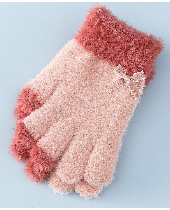 Babyhug Gloves With Bow Applique - PInk