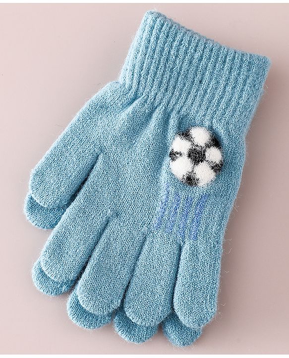 Babyhug Gloves With Football Applique - Blue
