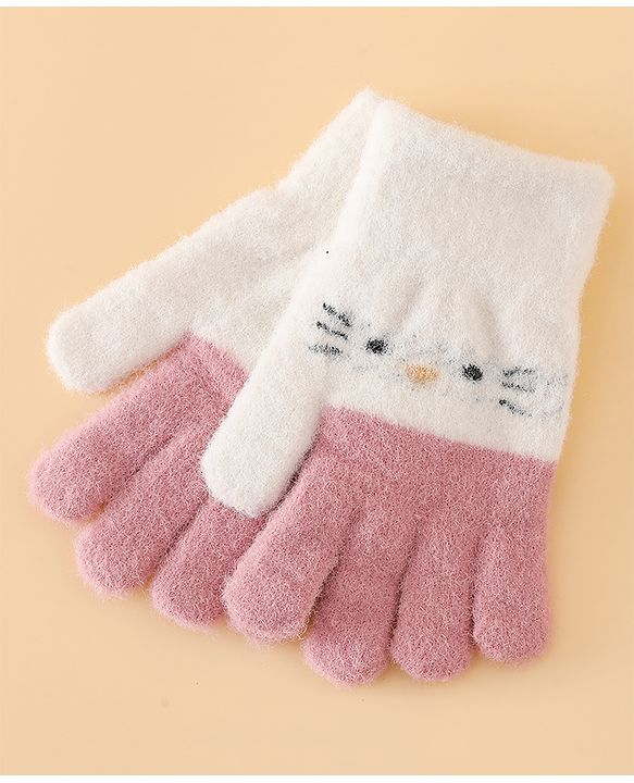 Babyhug Gloves With Cat Design - Pink