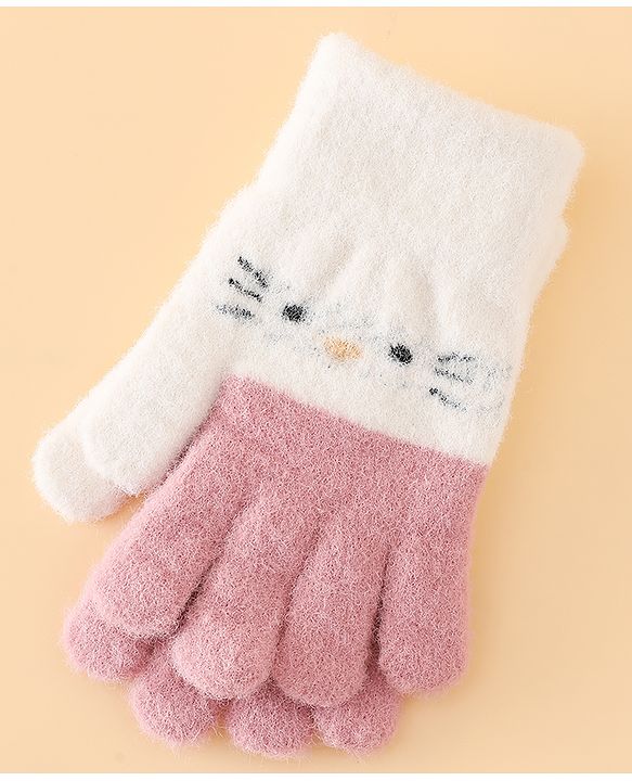 Babyhug Gloves With Cat Design - Pink