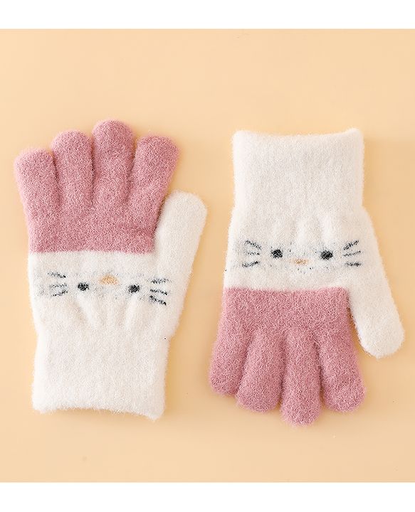 Babyhug Gloves With Cat Design - Pink