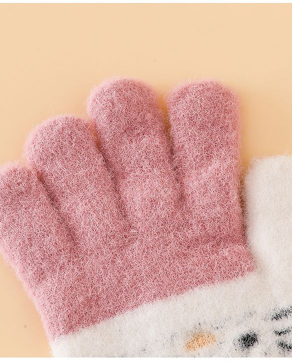 Babyhug Gloves With Cat Design - Pink
