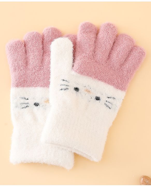 Babyhug Gloves With Cat Design - Pink
