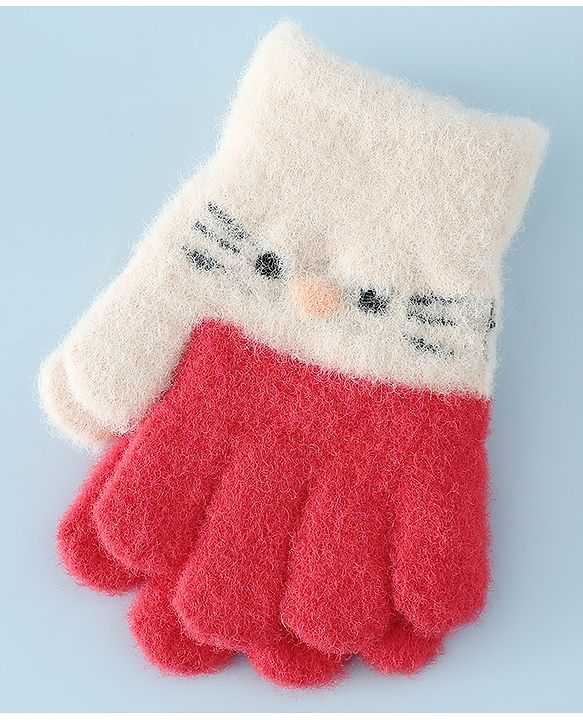 Babyhug Gloves With Cat Design - Pink