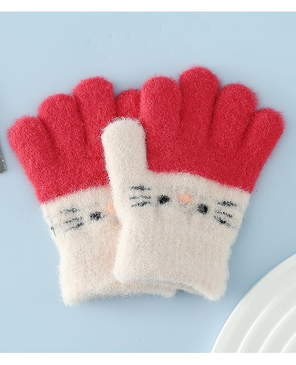 Babyhug Gloves With Cat Design - Pink