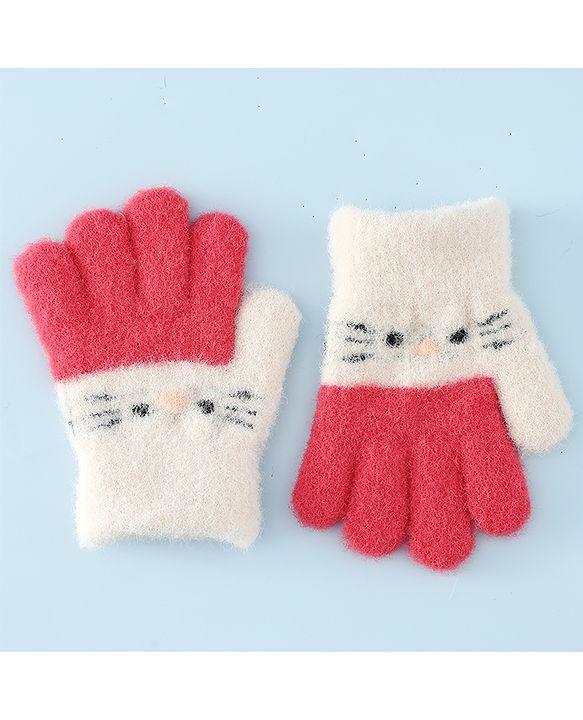 Babyhug Gloves With Cat Design - Pink