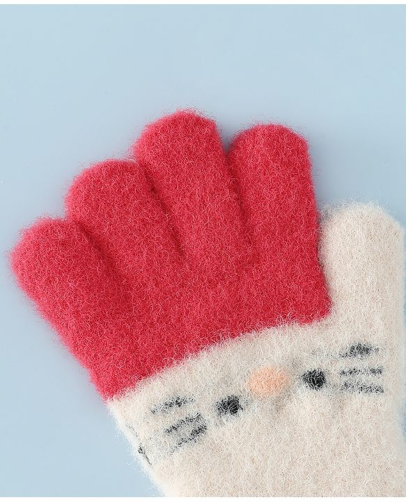 Babyhug Gloves With Cat Design - Pink