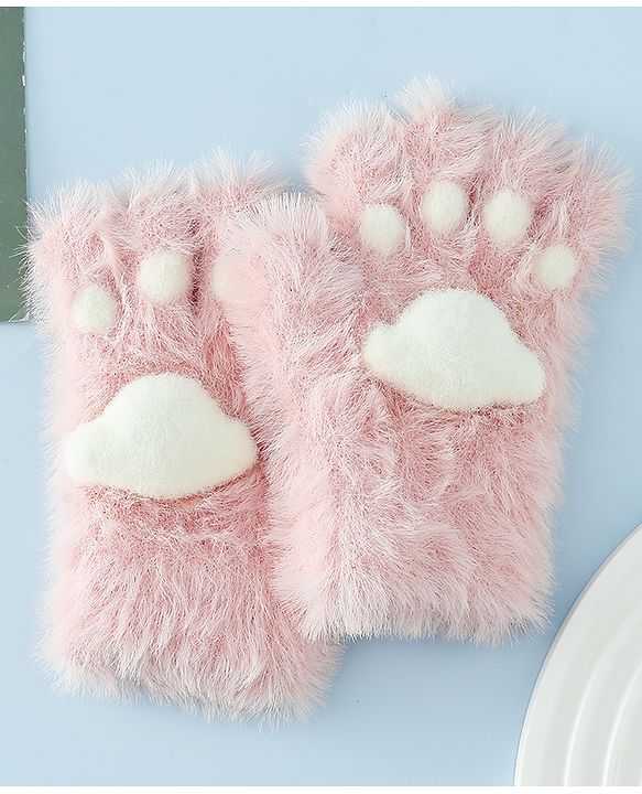 Babyhug Gloves With Paw Applique - Pink