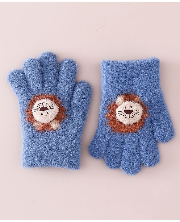 Babyhug Gloves with Bear Applique - Blue