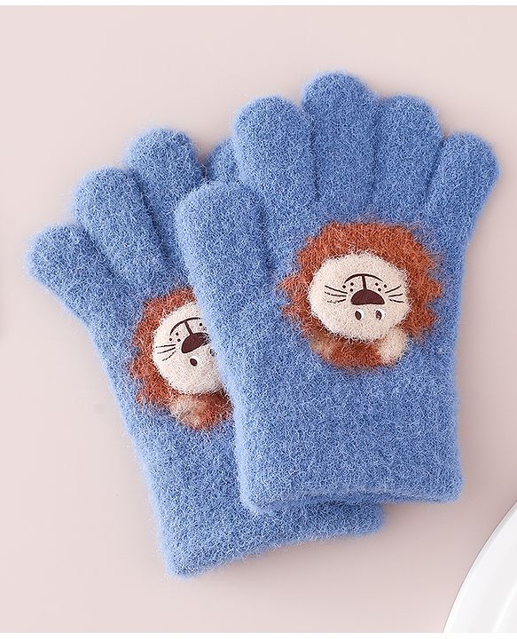 Babyhug Gloves with Bear Applique - Blue