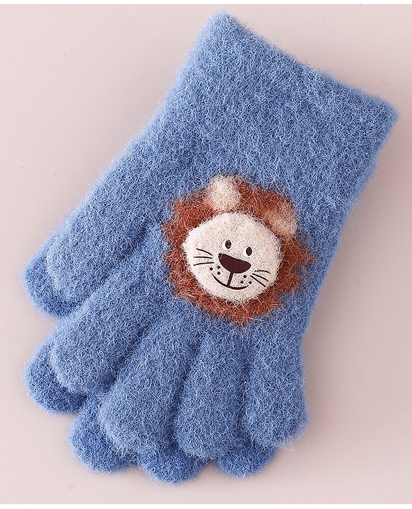 Babyhug Gloves with Bear Applique - Blue