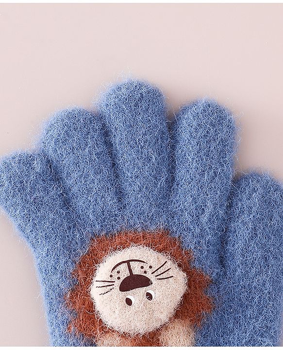 Babyhug Gloves with Bear Applique - Blue