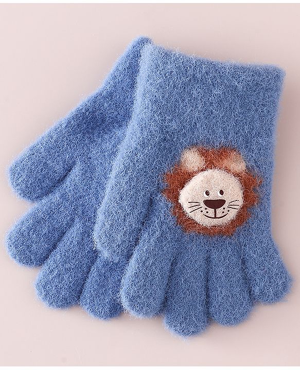 Babyhug Gloves with Bear Applique - Blue