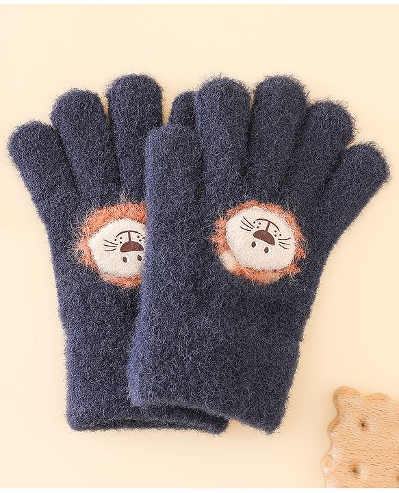 Babyhug Gloves with Bear Applique - Blue