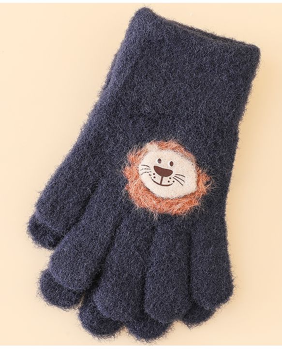 Babyhug Gloves with Bear Applique - Blue