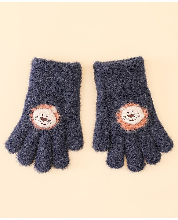 Babyhug Gloves with Bear Applique - Blue