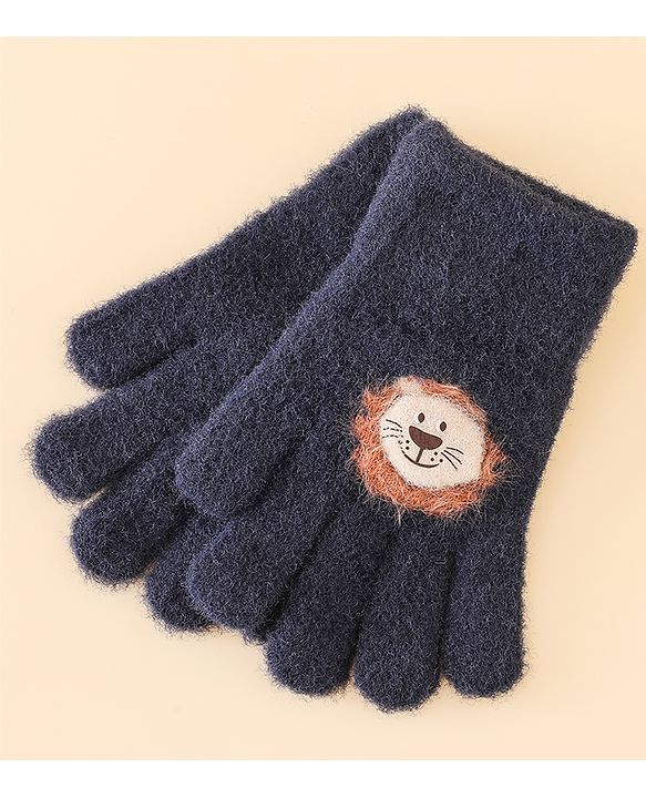 Babyhug Gloves with Bear Applique - Blue