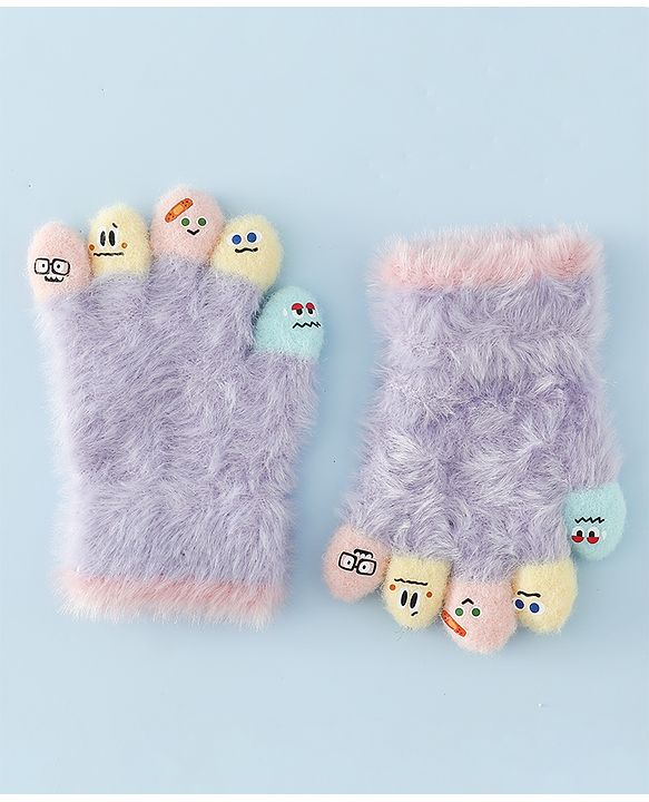 Babyhug Gloves with Cartoon Design - Purple
