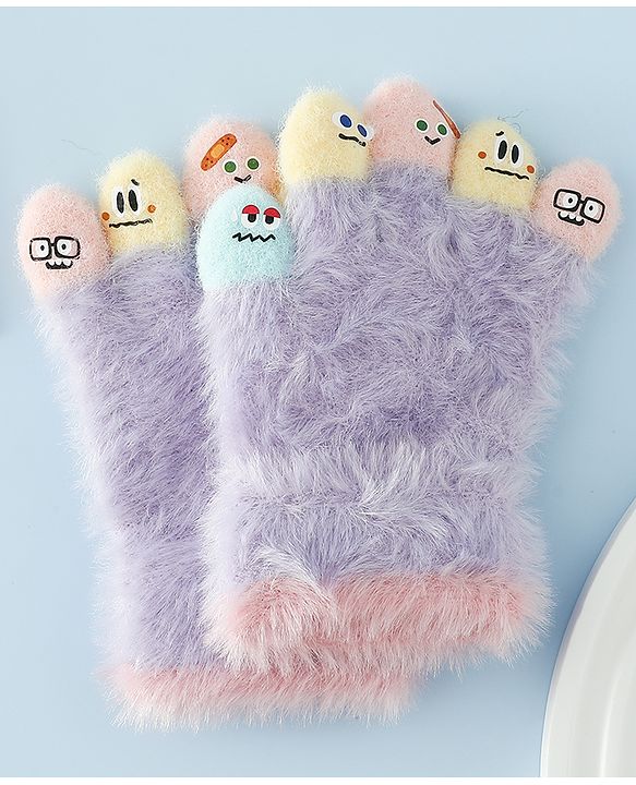 Babyhug Gloves with Cartoon Design - Purple