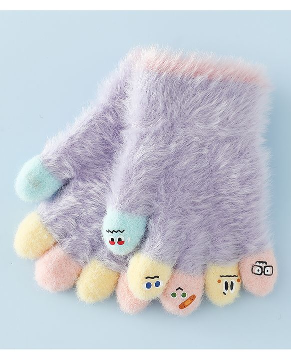 Babyhug Gloves with Cartoon Design - Purple