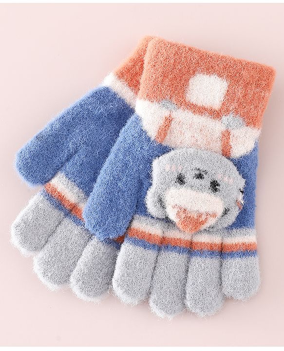 Babyhug Gloves With Bear Applique - Blue