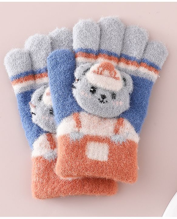 Babyhug Gloves With Bear Applique - Blue