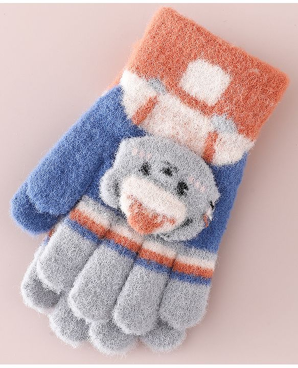 Babyhug Gloves With Bear Applique - Blue