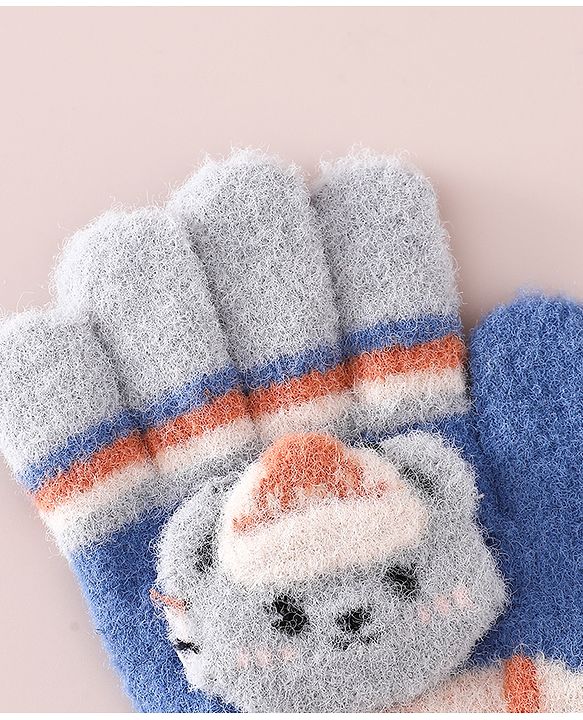 Babyhug Gloves With Bear Applique - Blue