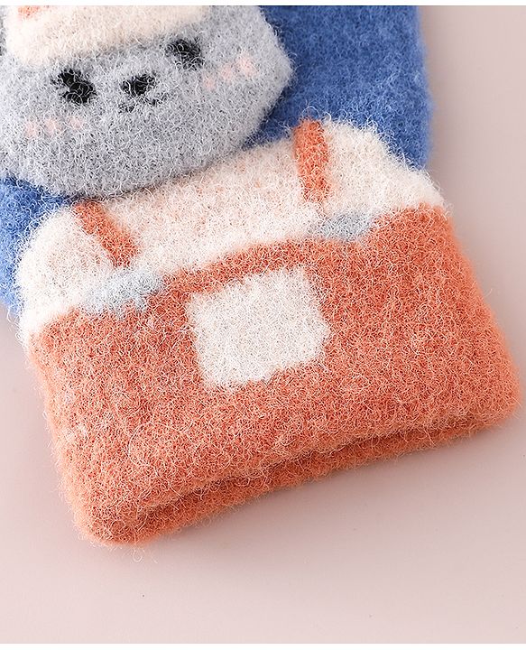 Babyhug Gloves With Bear Applique - Blue