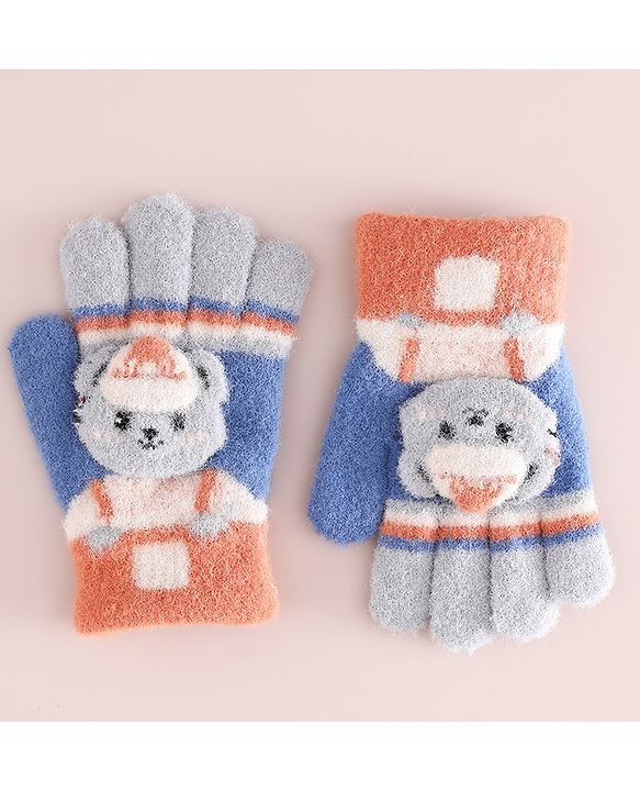 Babyhug Gloves With Bear Applique - Blue
