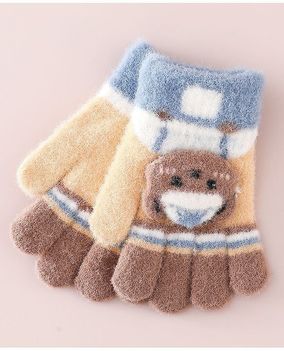 Babyhug Gloves With Bear Applique - Blue