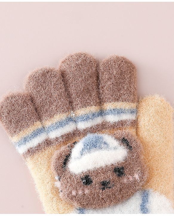 Babyhug Gloves With Bear Applique - Blue
